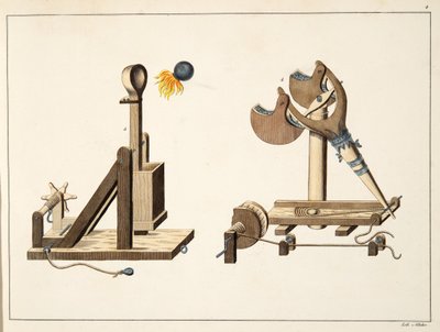 Proca z „ogniem greckim”, płyta z „Historii rozwoju i obyczajów rycerskich”, dr Franza Kottenkampa, wydanej przez Carla Hoffmanna, 1842 autorstwa Friedrich Martin von Reibisch