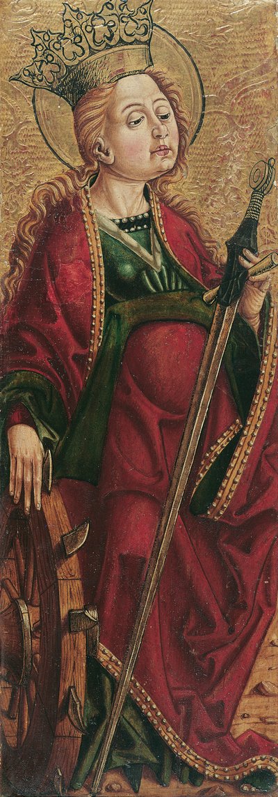 Św. Katarzyna (wewnątrz) i Św. Szczepan? (poza) autorstwa Friedrich Pacher (Umkreis)