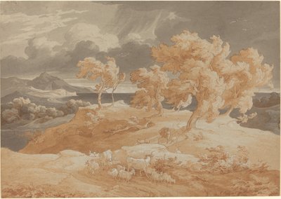 Włoski krajobraz nadmorski z burzą z piorunami autorstwa Friedrich Preller the Elder