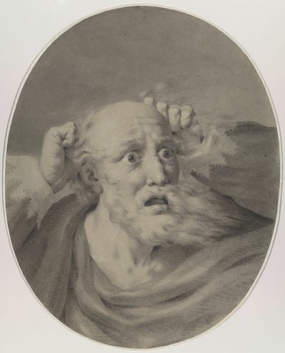 Stary mężczyzna z brodą, przeczesujący włosy. autorstwa Friedrich Rehberg