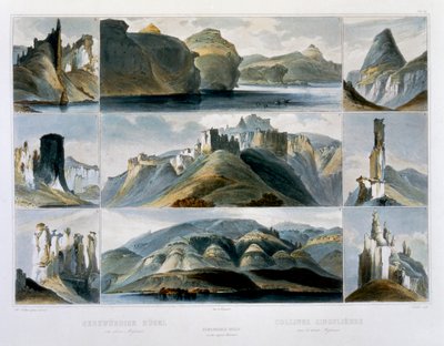 „Niezwykłe wzgórza w Upper Missouri”, 1844 autorstwa Friedrich Salathé