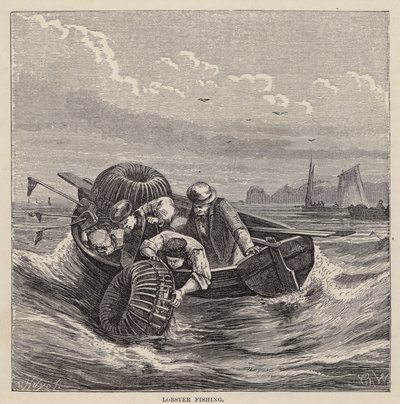 Łowienie homara (kolorowy grawer) autorstwa Friedrich Specht