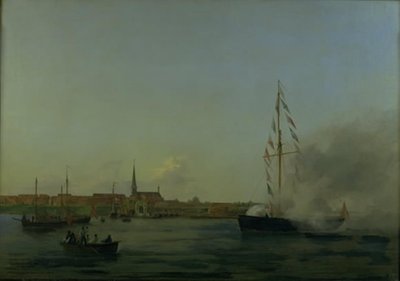 Port w Nyborgu. Na pierwszym planie kuter „Neptun” autorstwa Friedrich Theodore Kloss