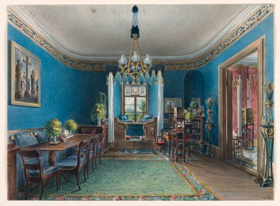 Rysunek, Niebieski pokój, pałac Fischbach, 1846 r. autorstwa Friedrich Wilhelm Klose