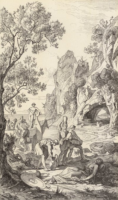 Powrót Odyseusza do Itaki (rycina) autorstwa Friedrich the Elder Preller