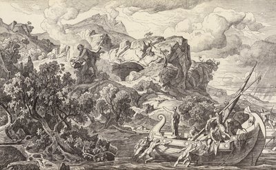 Odyseusz opuszczający wyspę Cyklopów (rycina) autorstwa Friedrich the Elder Preller