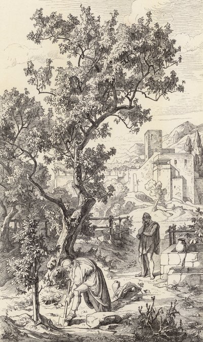Odyseusz odwiedzający swojego ojca Laertesa (rycina) autorstwa Friedrich the Elder Preller