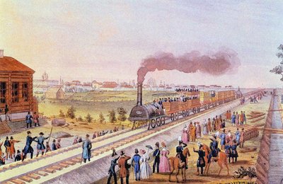 Przyjazd pierwszego pociągu z Petersburga do Carskiego Sioła 30 października 1837, 1837 r autorstwa Friedrich von Martens