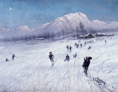 Zimowe popołudnie pod Ulriken (Bergen) (olej na płótnie) autorstwa Frithjof Smith Hald