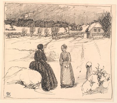 Tam na śniegu siedziała kobieta w długich czarnych ubraniach... autorstwa Fritz Syberg