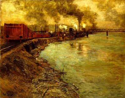 Pociąg towarowy, Zmierzch, autorstwa Frits Thaulow