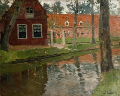 Z Vollendam, czerwony dom, woda autorstwa Fritz Thaulow
