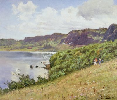 Dwie panie spacerujące po norweskiej wsi, 1883 autorstwa Frits Thaulow
