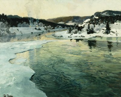 Zima na rzece Mesna w pobliżu Lillehammer, ok. godz. 1905-06 autorstwa Frits Thaulow