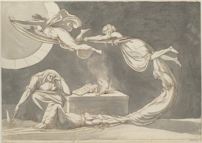 Scena zaklęcia z wiedźmą przy ołtarzu, 1779 r. autorstwa Füssli