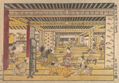 Gra w ręczne sumo w New Yoshiwara, ca. 1740. autorstwa Furuyama Moromasa