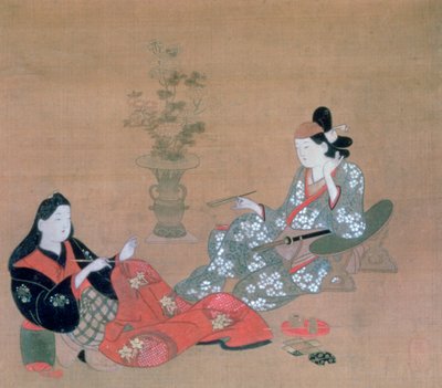„Curtesan zabawia aktora”, c1695 autorstwa Furuyama Moroshige