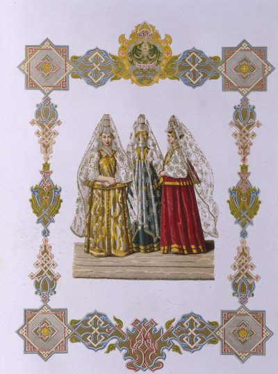 Letnie stroje kobiet z Torzhok Z serii Ubrania państwa rosyjskiego, 1851 autorstwa Fyodor Grigoryevich Solntsev