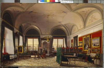 Gabinet Wielkiej Księżnej Olgi Nikołajewnej Rosji (1822-1895) w Pałacu Zimowym w Petersburgu. (Gabinet Wielkiej Księżnej Olgi Nikołajewnej Rosji w Pałacu Zimowym). Obraz Fiodora Osipowicza Juszkowa (1819-1876), olej na płótnie autorstwa Fyodor Osipovich Yushkov