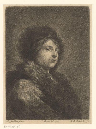 Portret nieznanego młodego mężczyzny w futrze i kapeluszu autorstwa G.B. Rössel