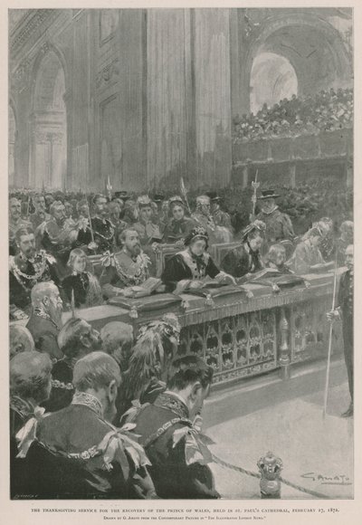 Nabożeństwo dziękczynne za wyzdrowienie księcia Walii z choroby, Katedra św. Pawła, Londyn, 27 lutego 1872 r. (fotograwiura) autorstwa G.S. (after) Amato