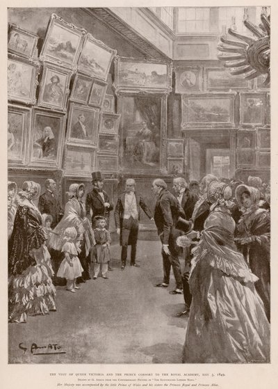 Wizyta królowej Wiktorii i Alberta, księcia małżonka w Royal Academy, Londyn, 3 maja 1849 (fotograwiura) autorstwa G.S. (after) Amato