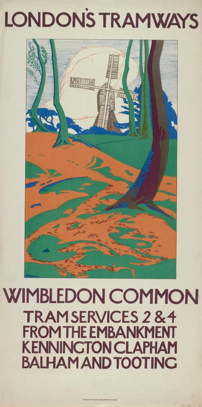 „Wimbledon Common”, plakat London County Council LCC Tramways, 1923 autorstwa GW Widmer