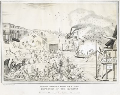 Nowy Orlean Czwartek 15 listopada 1849, godzina 5, Eksplozja Luizjany, ok. godz. 1849 (chromolitografia) autorstwa G. (after) Tolti