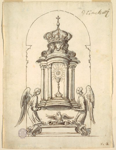 Rysunek, projekt drzwi do tabernakulum wykonanych z brązu, ok. 1725 r. autorstwa G B C