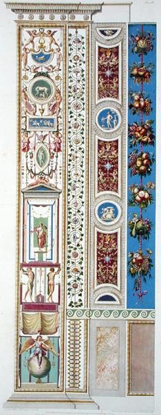 Panel z loggii Rafaela w Watykanie, z „Delle Loggie di Rafaele nel Vaticano”, grawerowany przez Giovanniego Ottavianiego (ok. 1735-1808), opublikowany ok. 1772-77 (ręcznie barwiony grawerunek) autorstwa G. and Camporesi P. Savorelli
