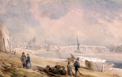 Tamiza podczas odpływu i Blackfriars Bridge, Londyn, 1847 autorstwa G Chaumont