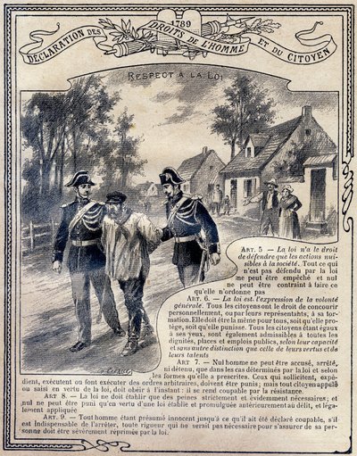 1789: Deklaracja praw człowieka i obywatela : Szacunek dla prawa . Rycina w "Le livre unique de morale et d