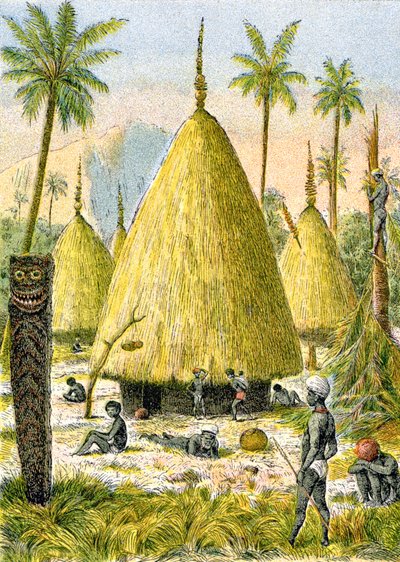 Wioska Canaque w Nowej Kaledonii, ok. 1900-1910 (ilustracja) autorstwa G. Dascher