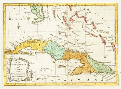 Dokładna mapa Kuby i sąsiednich wysp, wyd. 1762 autorstwa G Rollos