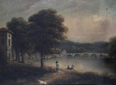 Asgill House przy Cholmondeley Walk, Richmond, Surrey, patrząc w kierunku Richmond Bridge autorstwa G. Suter