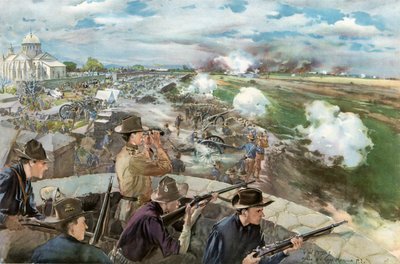 Bitwa przed Caloocan, 10 lutego 1899 – widok z chińskiego kościoła autorstwa G. W. Peters