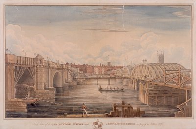 London Bridge stary i nowy, Londyn, 1827 autorstwa G Yates