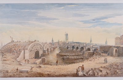 London Bridge stary i nowy, Londyn, 1828 autorstwa G Yates