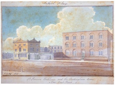 Przytułek Świętego Zbawiciela i Rockingham Arms Inn, New Kent Road, Southwark, Londyn, 1825 autorstwa G Yates