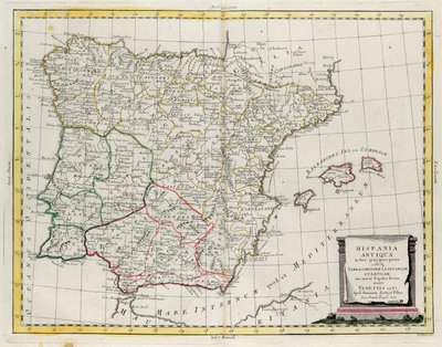Starożytna Hiszpania podzielona na trzy odrębne obszary, a mianowicie Terraconensis, Lusitania i Baetica, a także podzielona na ludy, rycina G. Zulianiego zaczerpnięta z Tomu I „Najnowszego Atlasu” opublikowanego w Wenecji w 1785 r. przez Antonio Zattę, Ko autorstwa G. Zuliani