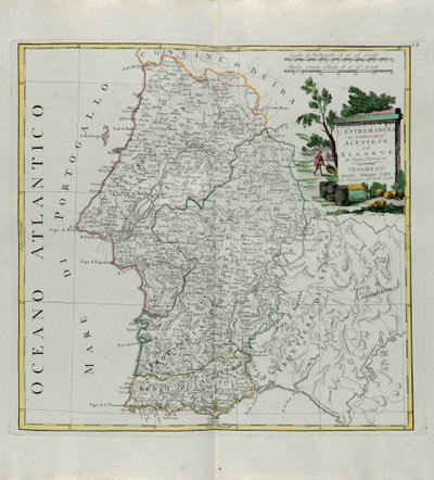 Extremadura of Portugal Alentejo lub Algarve, rycina G. Zulianiego zaczerpnięta z Tomu I najnowszego Atlasu wydanego w Wenecji w 1776 r. przez Antonio Zattę, kolekcja prywatna autorstwa G. Zuliani