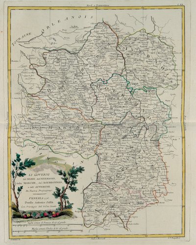 Governance of Berri, Nivernois, Marche, Bourbon and Auvergne, rycina G. Zulianiego zaczerpnięta z Tomu I najnowszego Atlasu wydanego w Wenecji w 1776 r. przez Antonio Zattę, zbiory prywatne autorstwa G. Zuliani