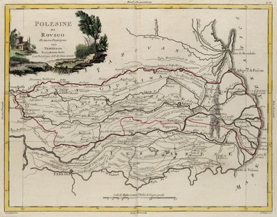 Obszar stanu Veneto: obszar Rovigo, rytowany przez G. Zulianiego, zaczerpnięty z tomu II „Najnowszego Atlasu” wydanego w Wenecji w 1782 r. przez Antonio Zattę, Kolekcja prywatna autorstwa G. Zuliani