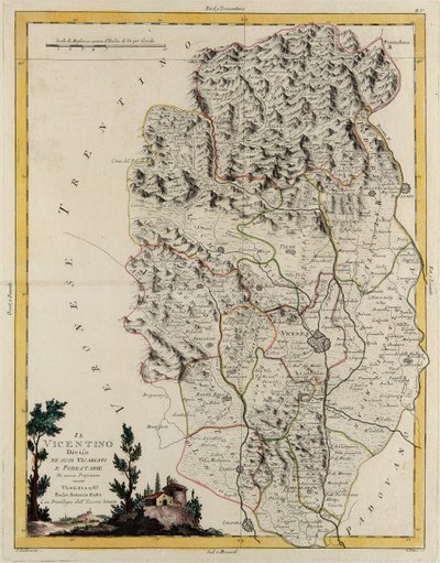 Obszar ziemski państwa Veneto: obszar Vicenzy podzielony na biskupstwa i magistratury, rycina G. Zulianiego zaczerpnięta z Tome II „Najnowszego Atlasu” wydanego w Wenecji w 1782 r. przez Antonio Zattę, zbiory prywatne autorstwa G. Zuliani