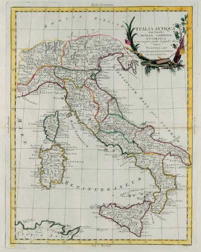 Mapa polityczna Włoch, sztychowana przez G. Zulianiego, zaczerpnięta z tomu IV „Novissimo Atlas” wydanego w Wenecji w 1785 r. przez Antonio Zattę, zbiory prywatne autorstwa G. Zuliani