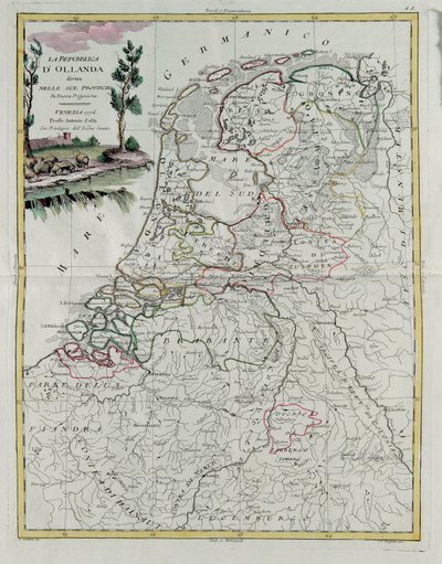Republika Holandii podzielona na prowincje, rycina G. Zulianiego zaczerpnięta z Tomu I najnowszego Atlasu wydanego w Wenecji w 1776 r. przez Antonio Zattę, Kolekcja prywatna autorstwa G. Zuliani