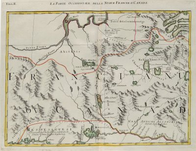 Zachodnia część Nowej Francji lub Kanady, rycina G. Zulianiego zaczerpnięta z tomu I „Najnowszego Atlasu” wydanego w Wenecji w 1778 r. przez Antonio Zattę, zbiory prywatne autorstwa G. Zuliani