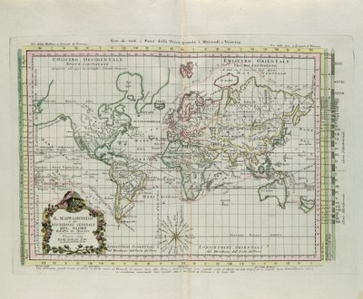 Mapa świata i ogólny opis kuli ziemskiej, sprowadzony do obrazu, rycina G. Zulianiego zaczerpnięta z Tomu I „Najnowszego Atlasu” wydanego w Wenecji w 1774 r. przez Antonio Zattę autorstwa G. Zuliani
