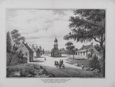 Old Reformed Dutch Church w 1776, narysowany przez pannę Elizabeth Sleight w 1808, wydrukowany dla H. McCloskeys Manuel z miasta Brooklyn, 1864 autorstwa G. after Hayward