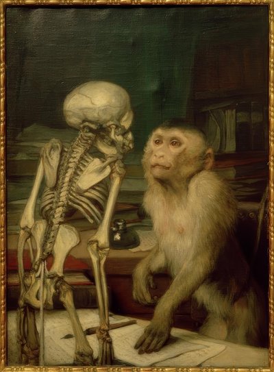 Małpa przed szkieletem autorstwa Gabriel Cornelius Ritter von Max